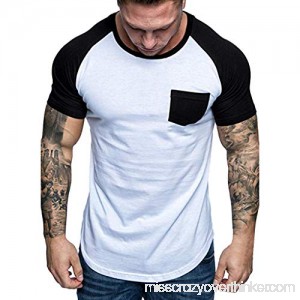 Color Matching T Shirt Male,Donci Summer New Round Neck Stitching Tees Pocket Casual Sports Short Tops Black B07Q1FF6Z3